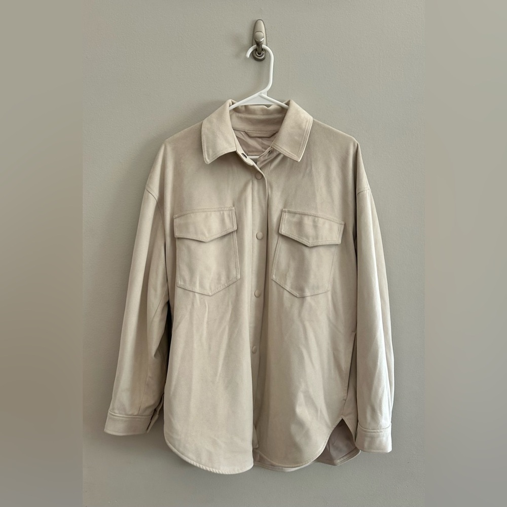 Abercrombie & Fitch Women's Neutral Vegan Suede Shirt Jacket Shacket | Size XL